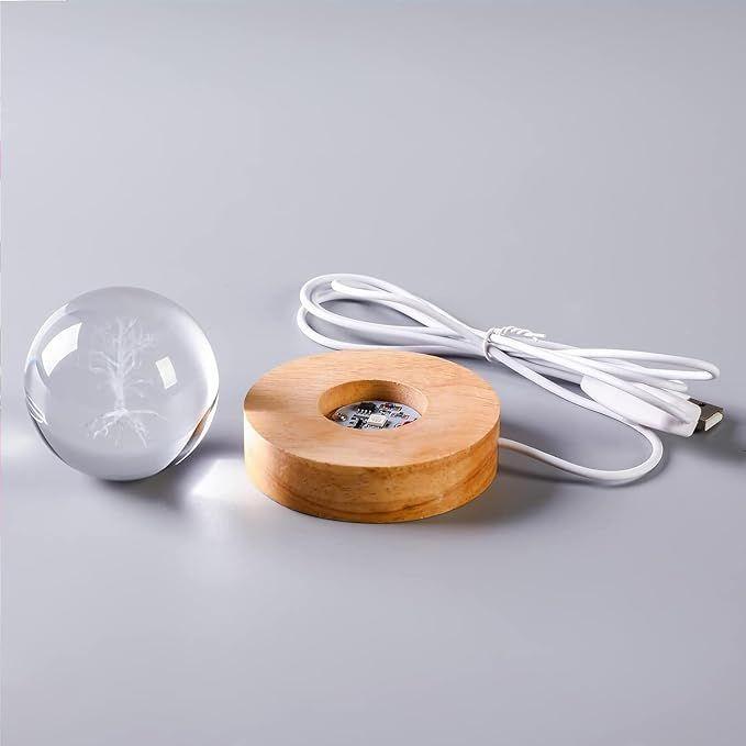 Hirsch 3D Kristallkugel Nachtlicht mit Holzsockel - LED USB Tischlampe für Kinder, Jugendliche und Heimdekoration