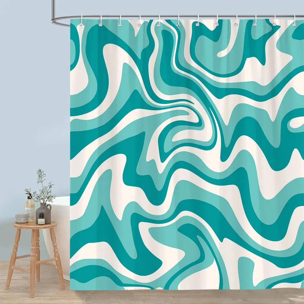 Colourful Abstract Lines Shower Curtain Modern Minimalist Style Flowing Art Polyester Shower Curtains Bathroom Decor With Hooks