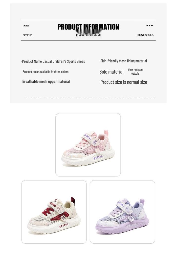 Bobodou 2026 Girls' Mesh Breathable Sports Shoes - Summer Collection