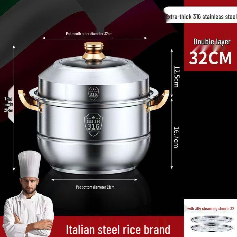 316 Stainless Steel Multi-Layer Steamer Pot: Food-Grade, Thickened Soup Pot for Induction Cookers