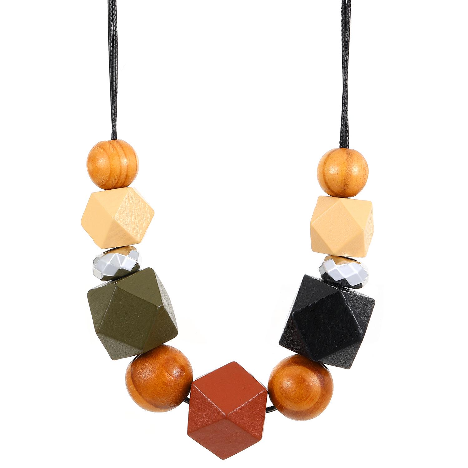 

Экологичное ретро восьмиугольное деревянное ожерелье из бусин - Женский кулон ручной работы
