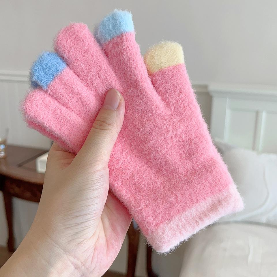 1 Pair Sweet Fashion Kids Gloves for Boy Girl Warm Outdoor Playing Snow Children Glove Candy Color Knitted Acrylic Gloves
