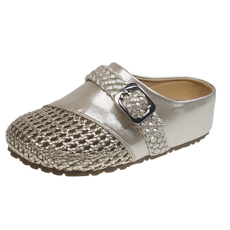 New Style of Semi-slipper Shoes with Woven Hollowed-out Toe Caps and Thick Soles for Lazy People To Wear on One Foot