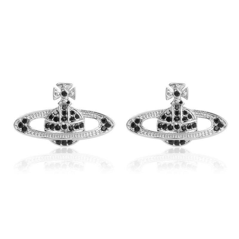 Eleganti Orecchini a Bottone Saturno con Strass per Donna - Design di Nicchia Light Luxury