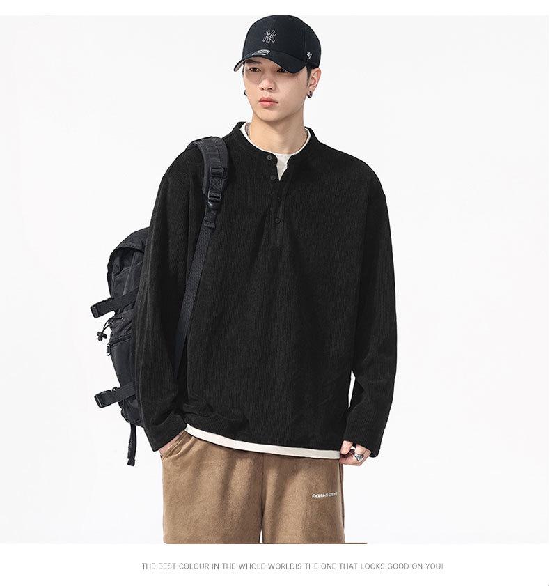 Men's Washed Two-Piece Look Long Sleeve American Streetwear Loose Heavyweight Plus Size Top 550