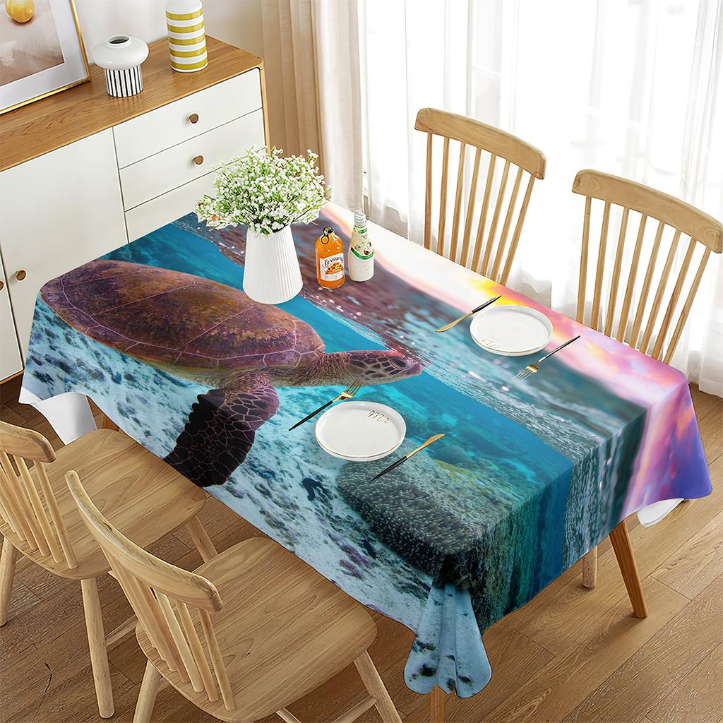 Tischdecke Meeresschildkröte Blaue Ozean-Thema Heimdeko für Rechteckigen Tischdeko Küche Esszimmer Bankett Party Tischdecke