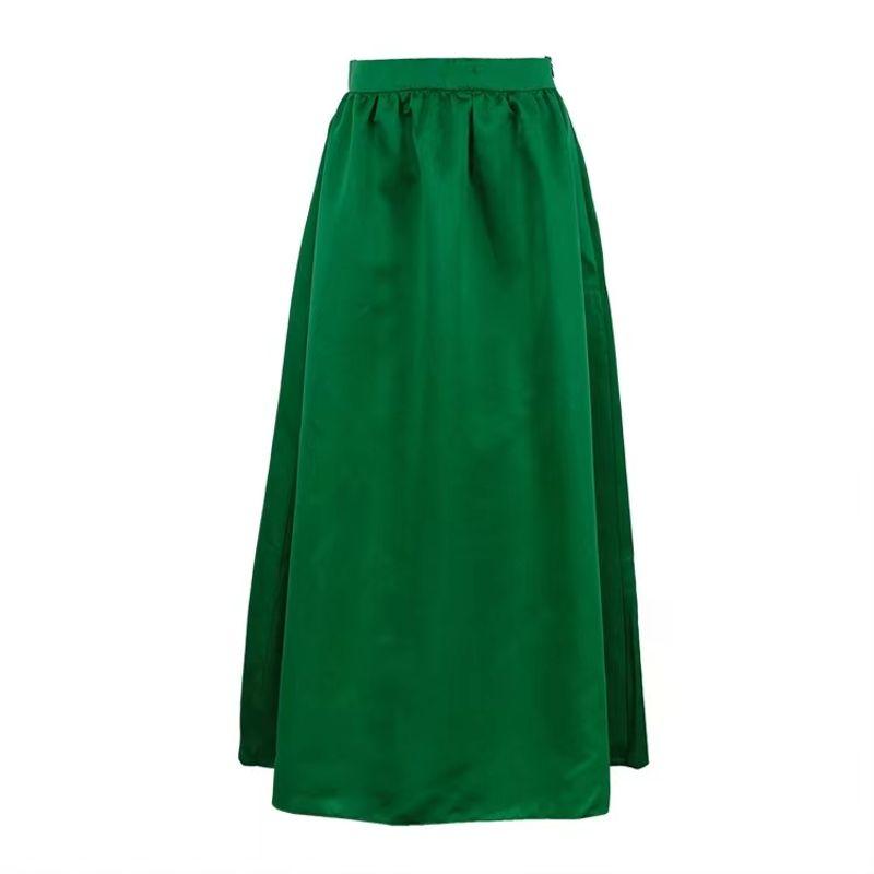 

Fashion Satin Green Long Skirt Simple High Waist Skirt High Waisted Green Half Skirt Green L
