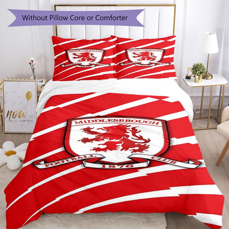 Middlesbrough F.c Printed Pattern Duvet Cover Set – Includes 1 Duvet Cover and 2 Matching Pillowcases Bedroom Decor Christmas Gifts