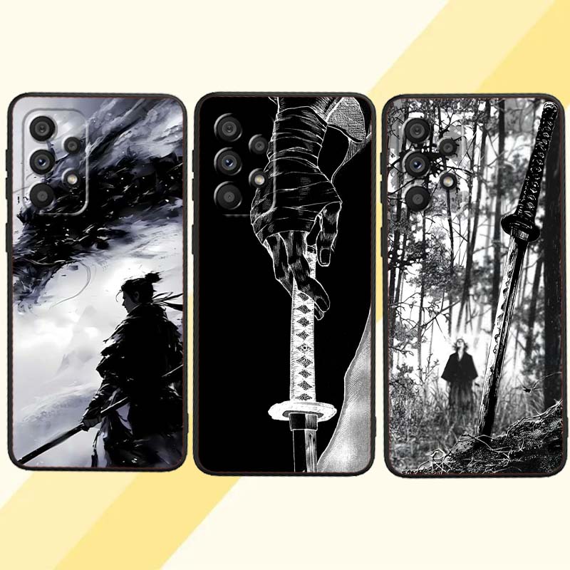 Ancient style swordsman For Samsung A73 A72 A71 A55 A54 A53 A52 A51 A13 A22 A16 A15 A12 A14 A26 A07 5G Black Phone Case