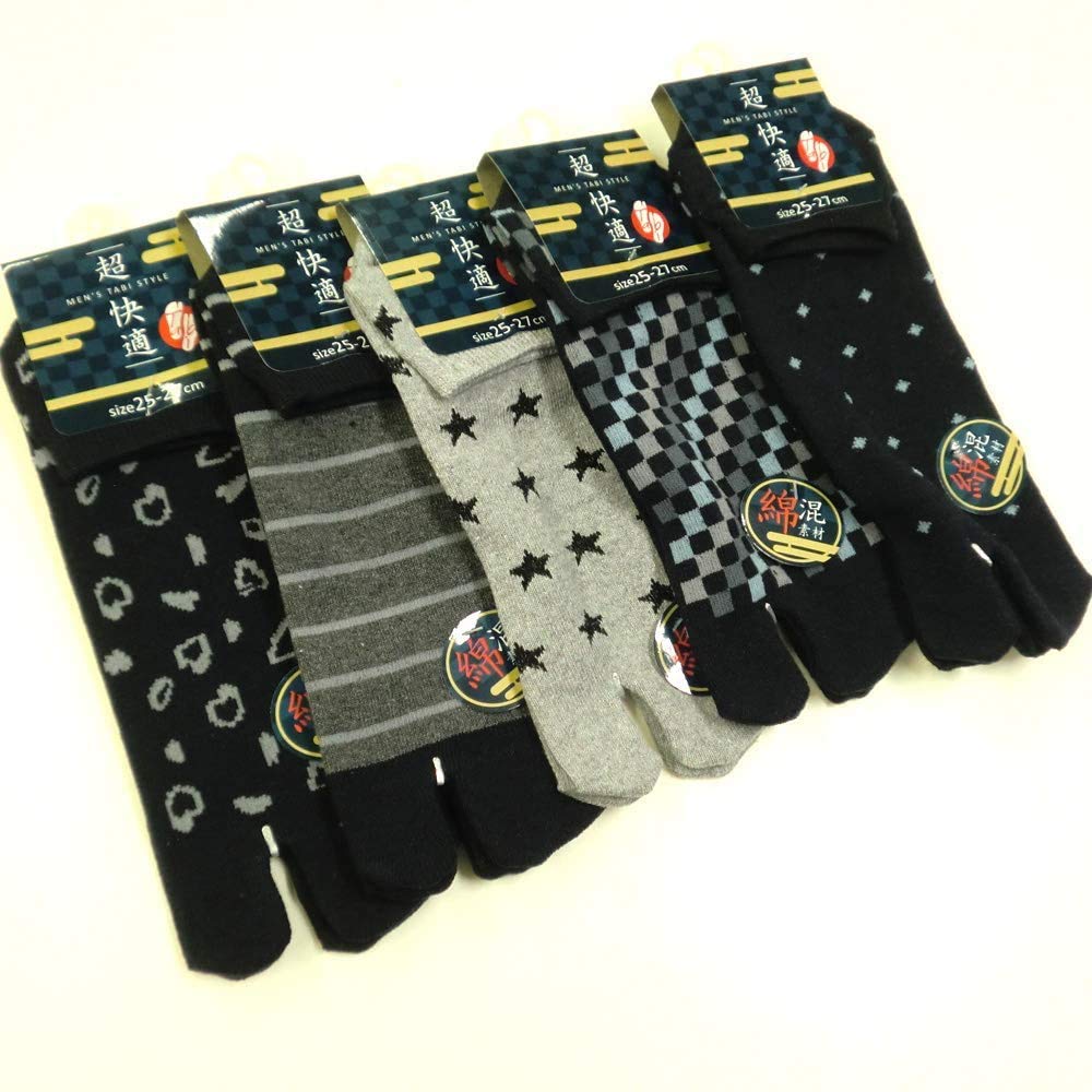 Eden Japan Comfortable Tabi Cotton with Sizes Set of your B06 Men's Socks, Blend, Heel, 25-27cm, 5-Pair (Pattern choice)