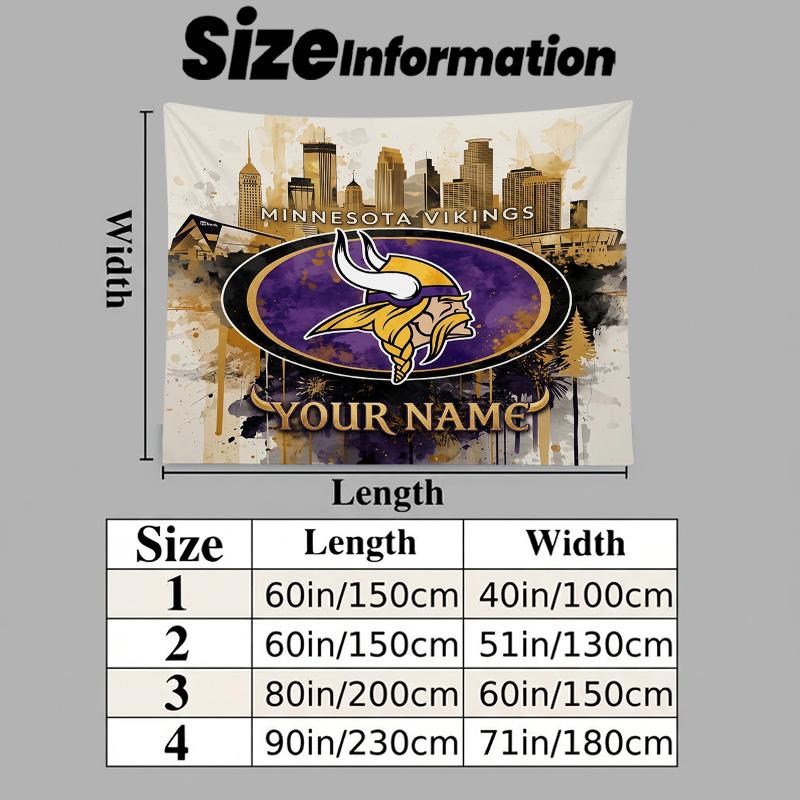 Custom Name Minnesota Vikings Printed Tapestry – Wall Hanging for Bedrooms, Dorms, and Home Decor