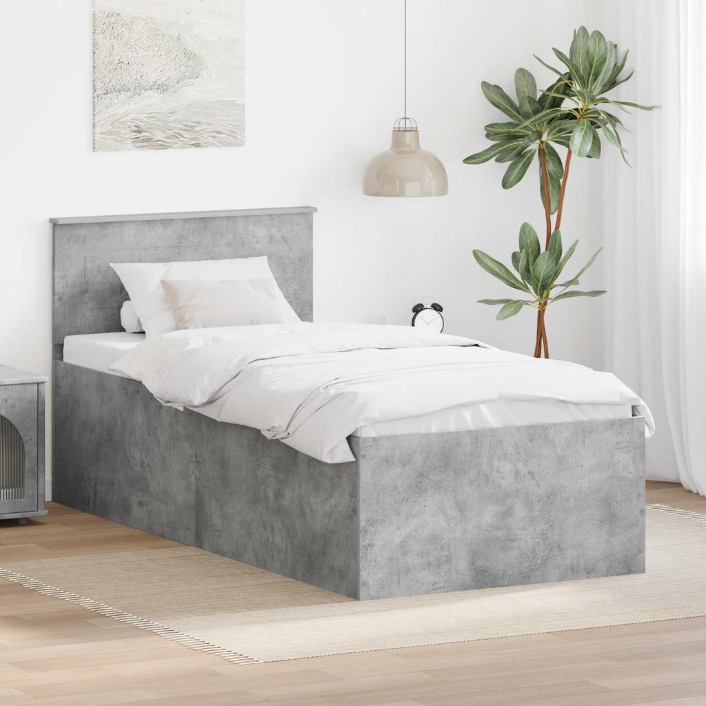 Bed Frame with Headboard Concrete Grey 75 x 190 cm Particleboard