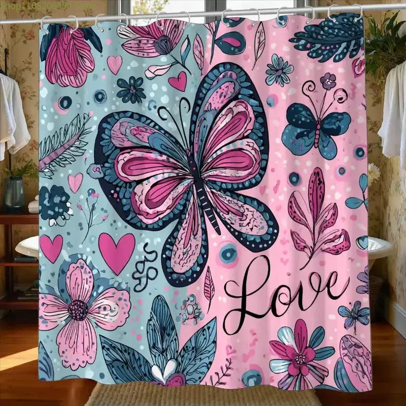 1pc Bathroom Shower Curtain, Love Theme Party, Anniversary Shower Curtain, Includes 12 Hooks, 180*180cm Bathroom Curtain Home