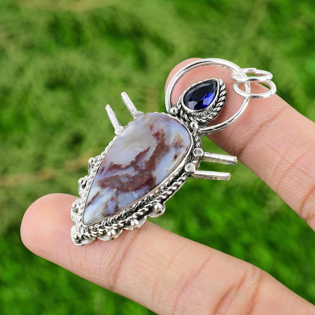 Anniversary Gift For Her Natural Rainbow Jasper Gemstone Pendant 925 Silver