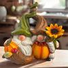 Autumn Harvest Gnome Figurines with Sunflower and Pumpkin Accents Festive Thanksgiving Home Decor Statues for Fall Season