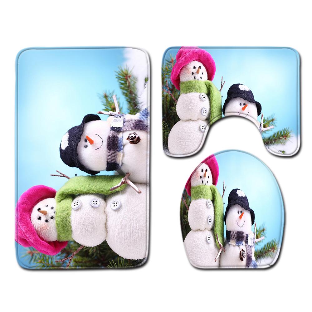 Christmas Bathroom Floor Mat Toilet Three-Piece Set