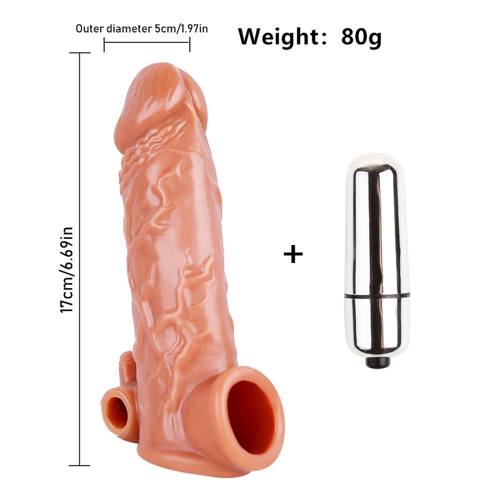 Reusable Condom Penis Extension Sleeve Delay Ejaculation Cock Cover Penis Extender Vibrator Sex Toys For Men Adults Products