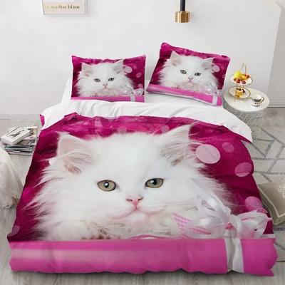 Set Biancheria da Letto 3D Rosso Set Copripiumino Trapunta Copripiumino Biancheria da Letto Federa Misura King Queen 210x210cm Design Gatto Domestico per Ragazzi Ragazze