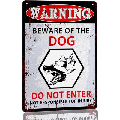 Beware of Dog Warning Metal Sign 20x30cm, No Entry Caution Plaque