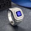 Men's Blue Crystal CZ Stone Ring Luxury Silver Color Engagement Ring Classic Wedding Party Jewelry Valentine's Day Gift