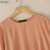 ZANZEA Women Casual Round Neck Solid Color Loose Half Sleeve Blouse