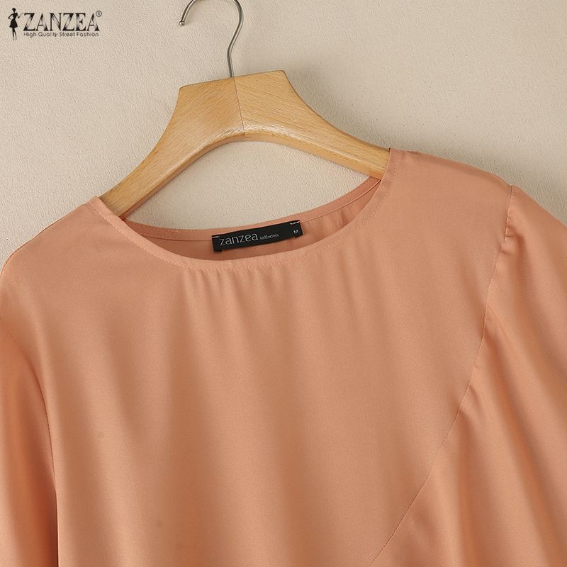 ZANZEA Women Casual Round Neck Solid Color Loose Half Sleeve Blouse
