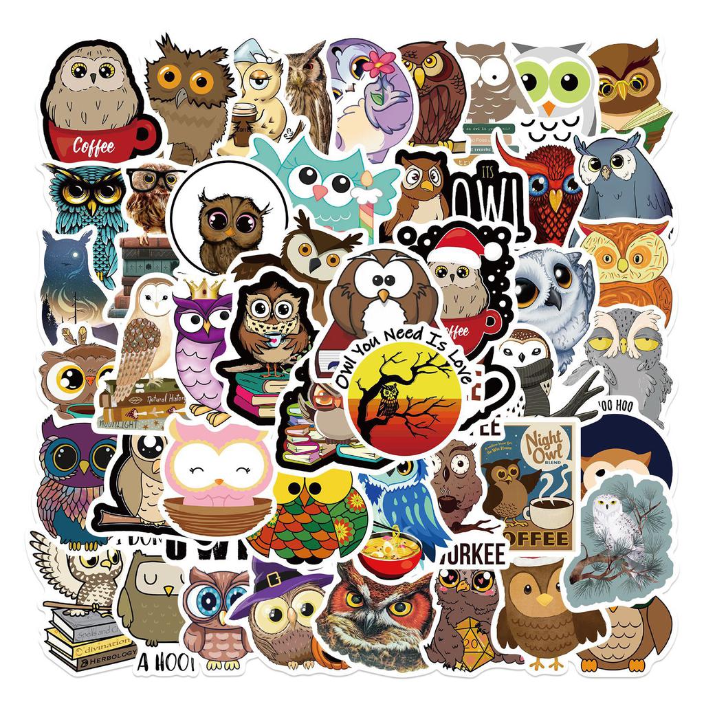 50 Cartoon Cute Owl Stickers Personalized Decorative Suitcase Notebook Waterproof and Removable Without Repeating Stickers