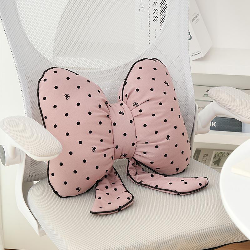 Pink bow ribbon couch pillow imitation rabbit fur comfortable car seat cushion style simple all-match back cushion