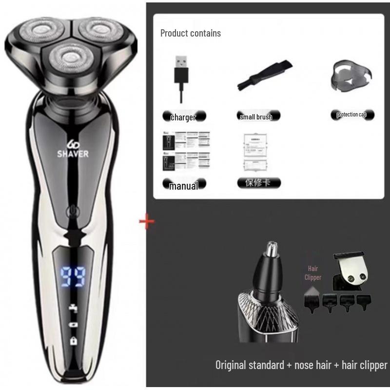 German Electric Shaver: 6-in-1 Multifunctional, Floating Triple Head, Waterproof Men's Beard Razor