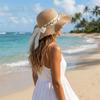 Boho Bow Straw Hat Colorful Women's Sun Hat Sweet Weave Hat  Summer