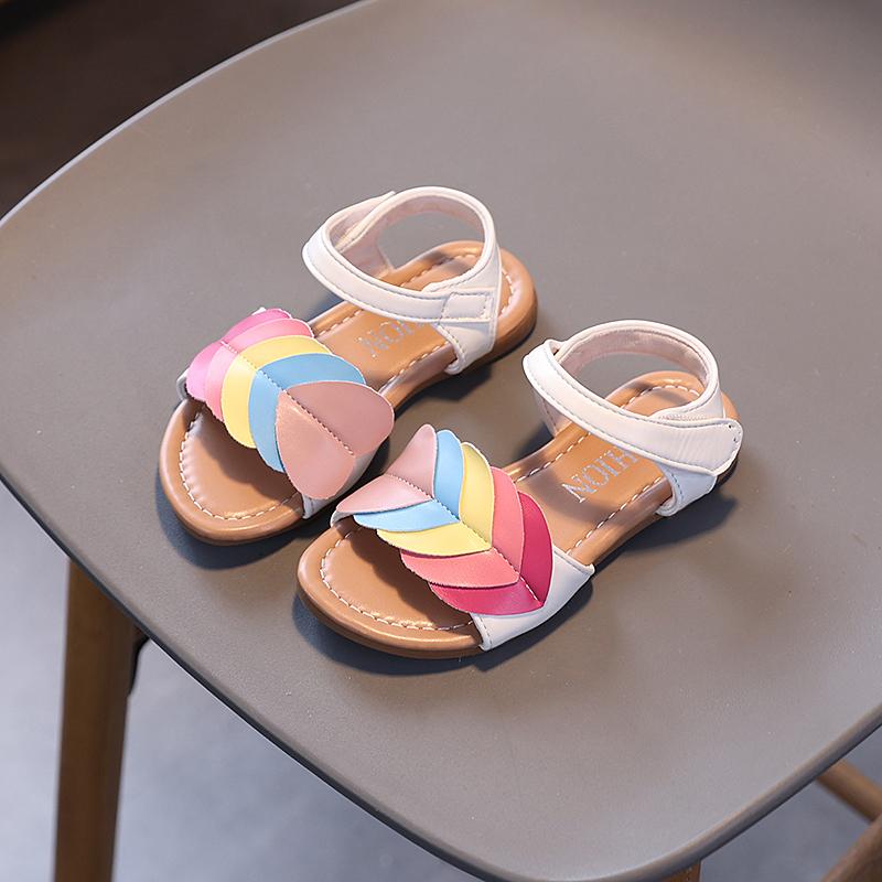 

Girls Sandals Summer Kids Fashion Brand Princess Dress Rome Gladiator Shoes Toddler Children Beach Flats Non Slip Colorful Soft insole16.5cm