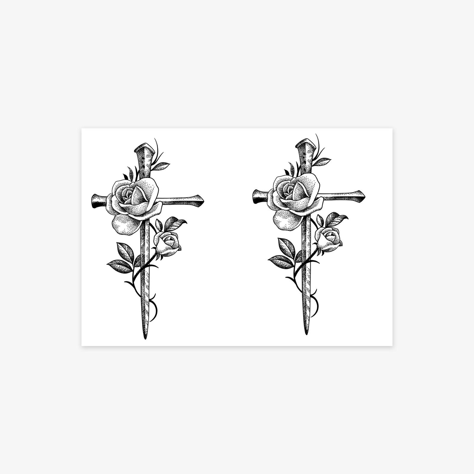 Tattoo Sticker, Advanced Sense, Dark Personality, Domineering Rose Cross Tattoo Sticker 10*7