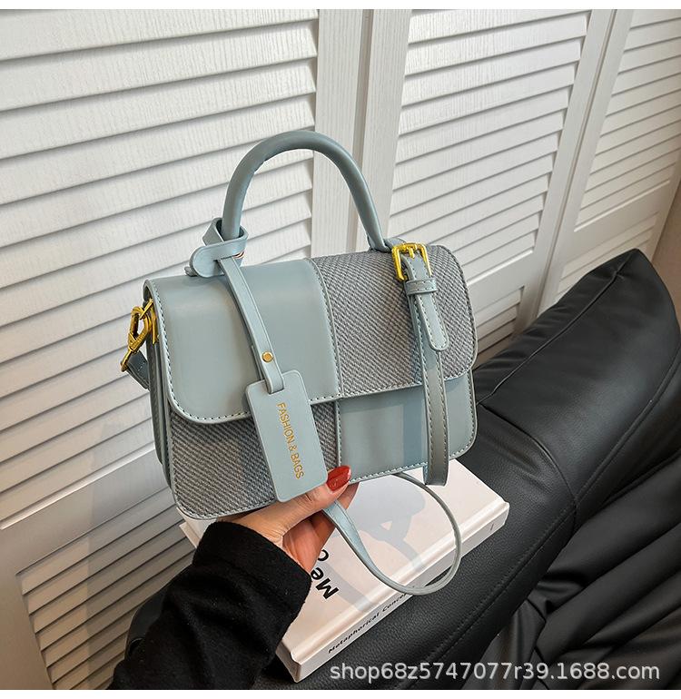 2025 new contrasting color retro portable small square bag female Sen Meng fashionable texture shoulder bag personalized commuter messenger bag
