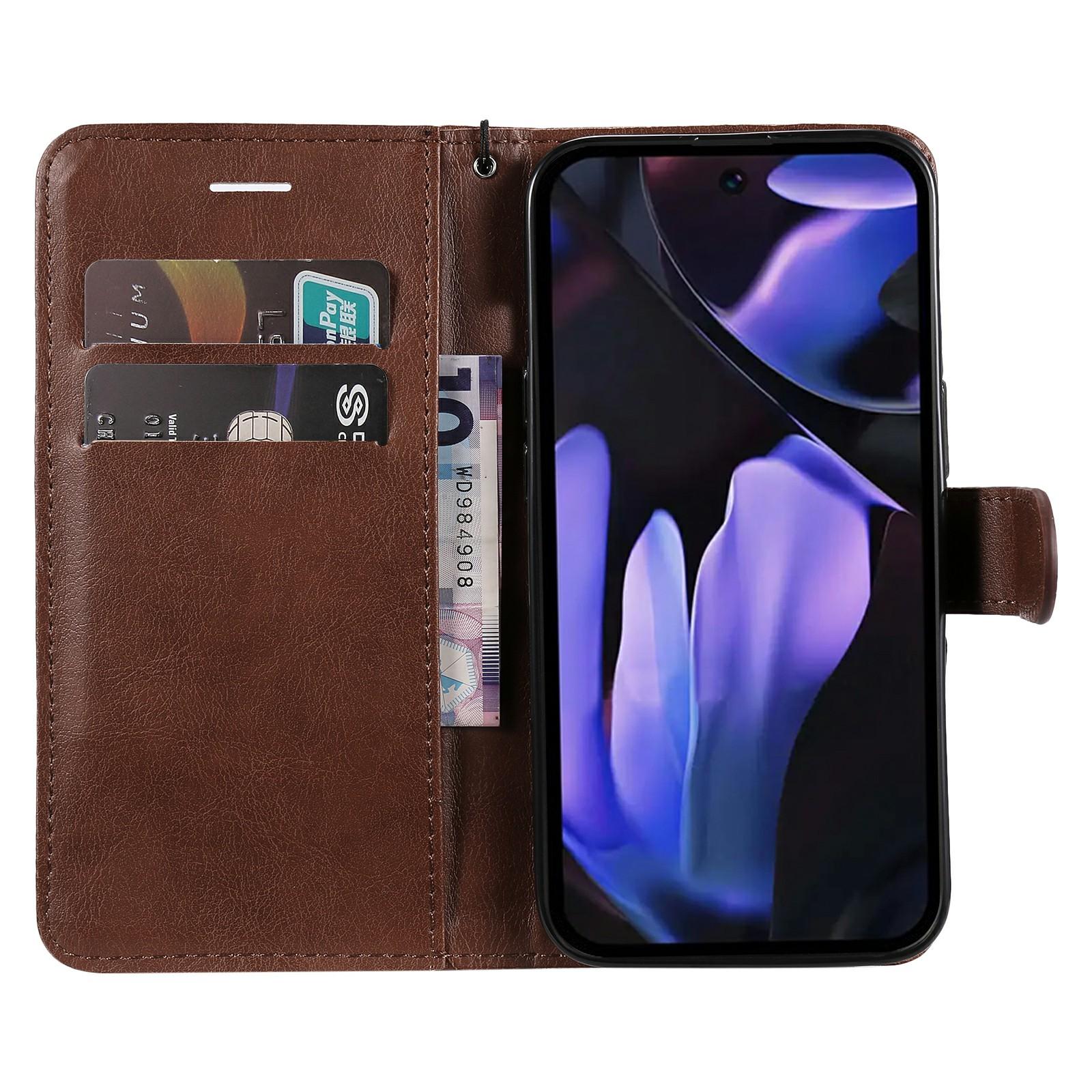 

For Google Pixel 9a Case Solid Color Leather Mobile Cover Wallet Stand with Strap Black