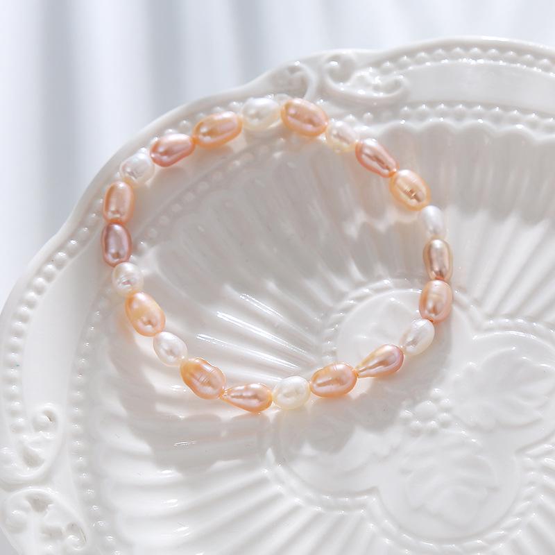Colorful Elastic Freshwater Pearl Bracelet with Rice Beads - Perfect Promotional Gift for Women