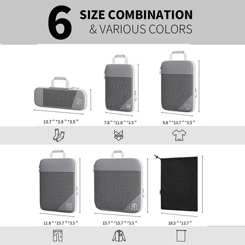 3/6PCS Portable Lightweight Suitcase Pouch Compressed Packing Cubes Travel Storage Bag Set With Shoe Bag Mesh Visual