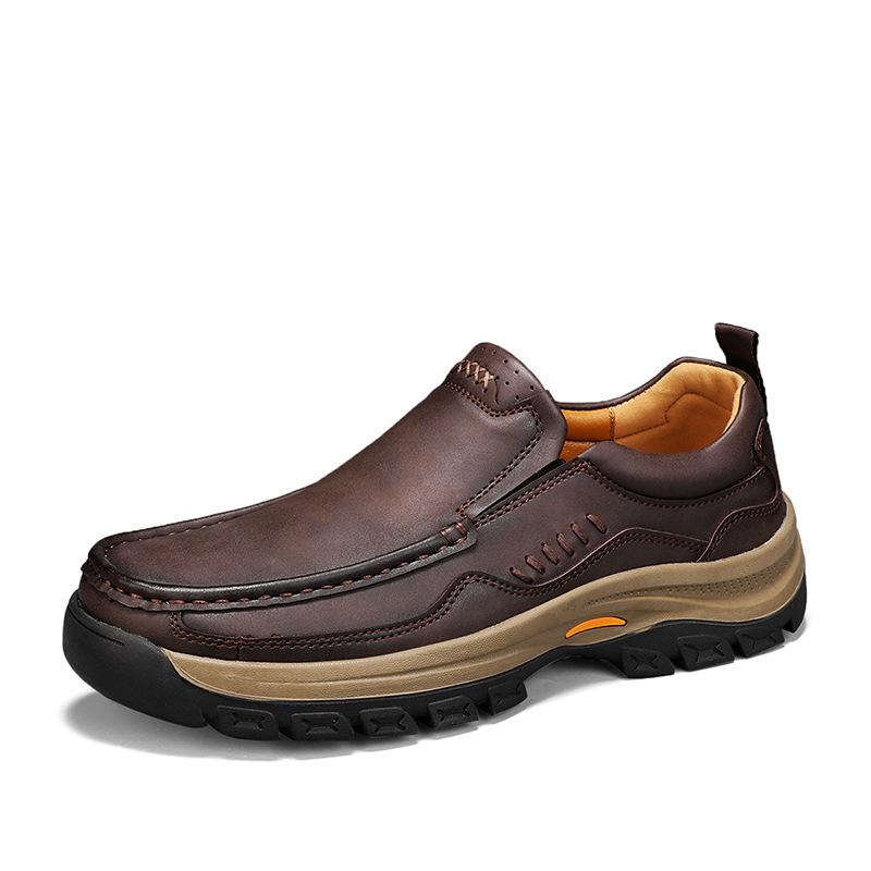 Men's Hand-Stitched Fashion Loafers Solid Color Low-Top Casual Shoes Simple Trendy Slip-On Sneakers Daily Office Business Shoes