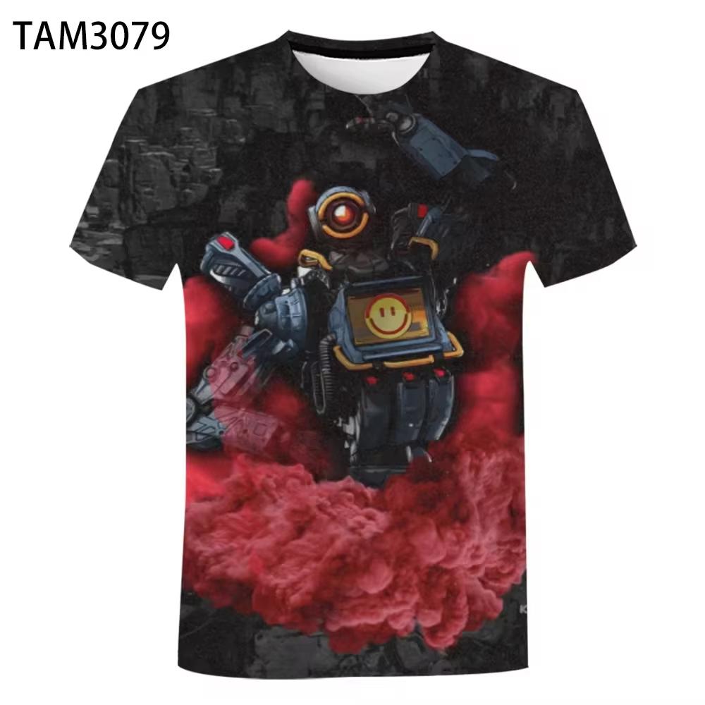 Round Neck 3D Apex Legends Game Graphic Print Casual Shorts Sleeved Men's T-shirts - Soft Medium Stretch Polyester Fabric Summer Relaxed Fit Clothing