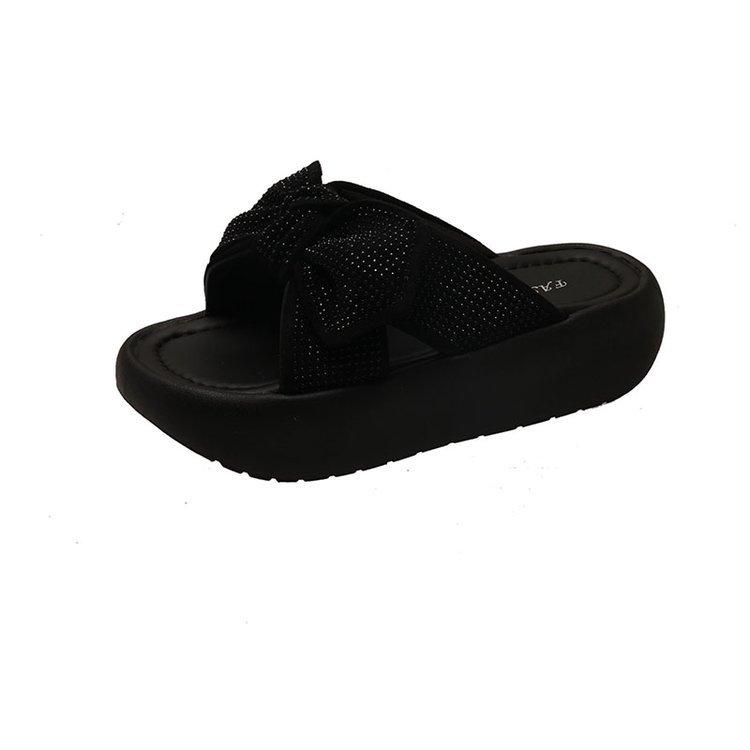 2025 new casual versatile beach shoes fashion bow one-word sandals platform comfortable slippers women's shoes trendy shoes
