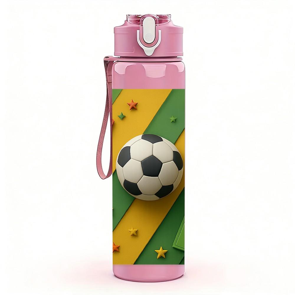 1PC Soccer Field Geometric Art Print 750ml Color Plastic Sports Water Bottle Leakproof Flip Straw Lid Suitable for Sports Office Home Use