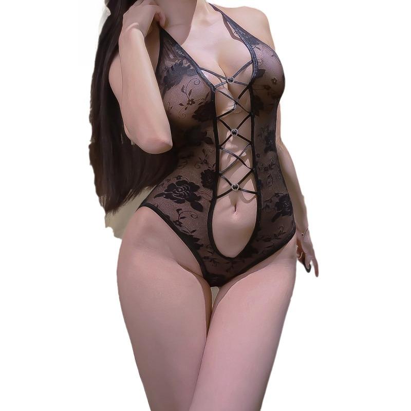 Lace Neck Onesie Perspective Waist Tight Sexy Underwear Women's Temptation Empty Love Suit Pure Passion