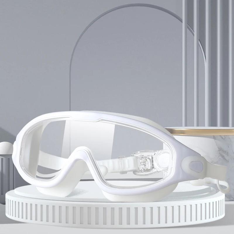 Big Frame Swimming Goggles Adults with Earplugs Swim Eyeglasses Men and Women Professional HD Anti-fog Goggles Silicone Eyewear