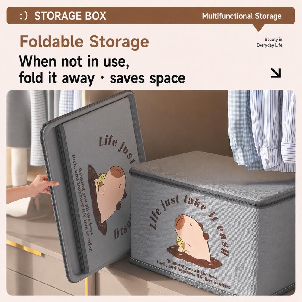 Foldable Clothes Storage Box With Zipper Lid Nonwoven Fabric Organizer Bin For Bedroom Wardrobe Travel Bedding And Daily Seasonal Items