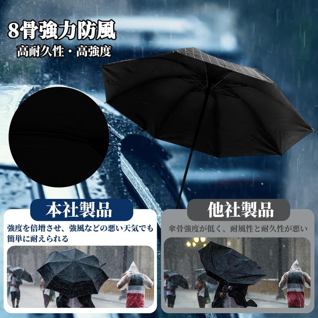 CAPASTEC Folding Large Manual Opening and Typhoon Rain UV UV Suitable for Both Sunny and Rainy Checkered Black Umbrella, Size, Closing,