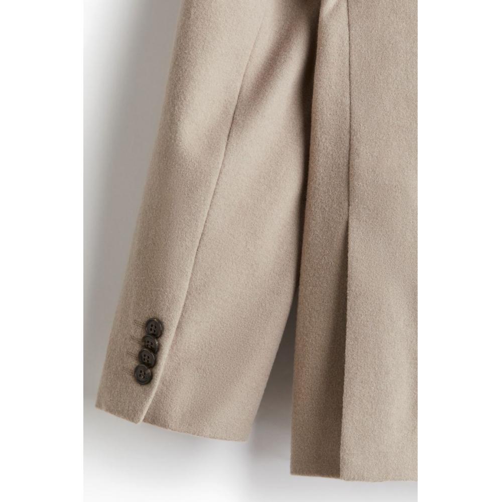 H M Regular Fit Wool Blend Double Breasted Jacket Beige