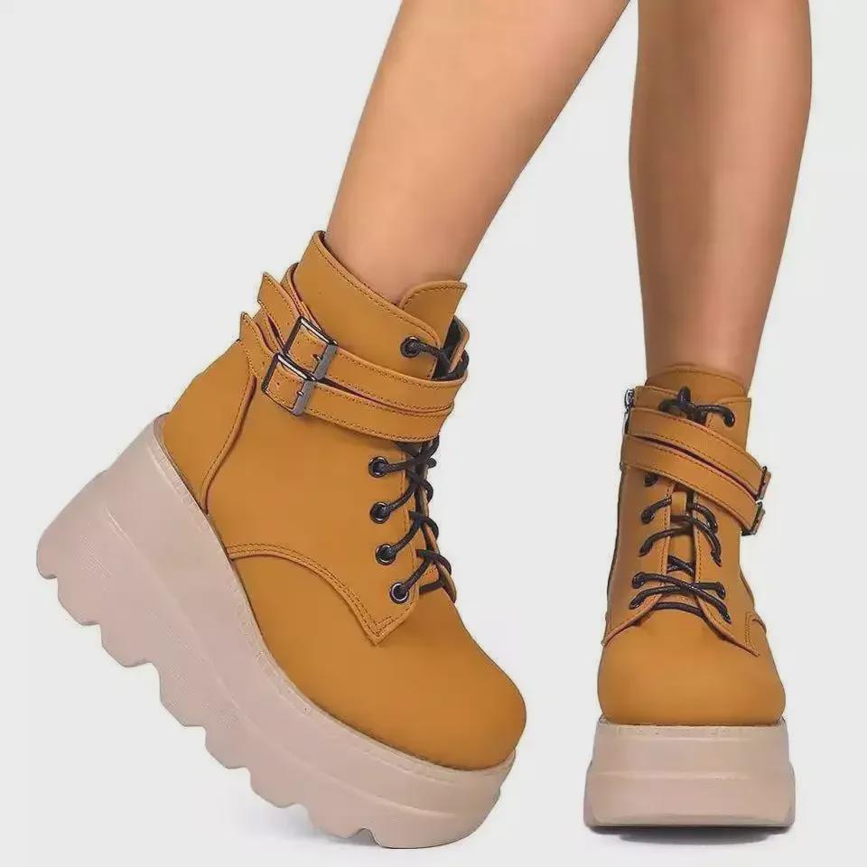 European & American 2024 Colorful Women's Wedge Heel Boots - Side Zipper, Large Sizes Available