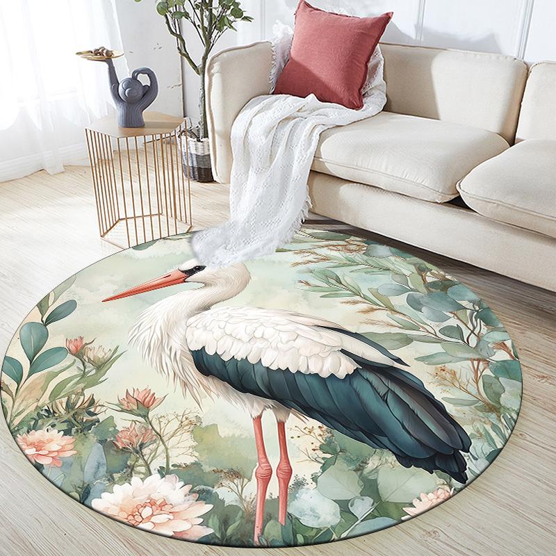 Leaf Bird,Round Area Rug,Carpet Rug for Living Room Bedroom Sofa Playroom Decor,Non-slip Floor Mat