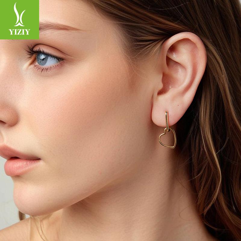 Hollow Love Pendant U-Shaped Earrings, Fashionable Wear S925 Sterling Silver Combination Earrings Earrings