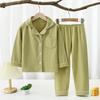 Automne 2026 Combinaisons Sous-vêtements Velours Couleur Unie pour Enfants Bébé Printemps Revers Manches Longues Pantalon Ensemble Pyjama Enfants Poche Vêtements de Maison Combinaison pour Fille Garçon