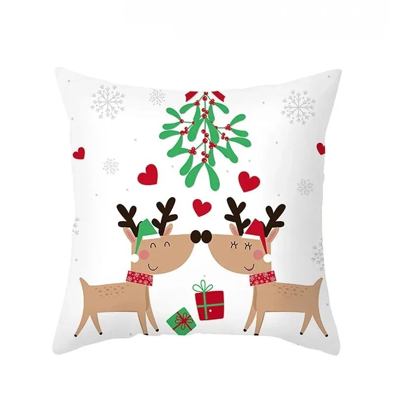 1 Piece Of Christmas Decoration Pillowcase Cartoon Santa Claus Snowman Pattern Sofa Cushion Suite Room Home Decoration Gift